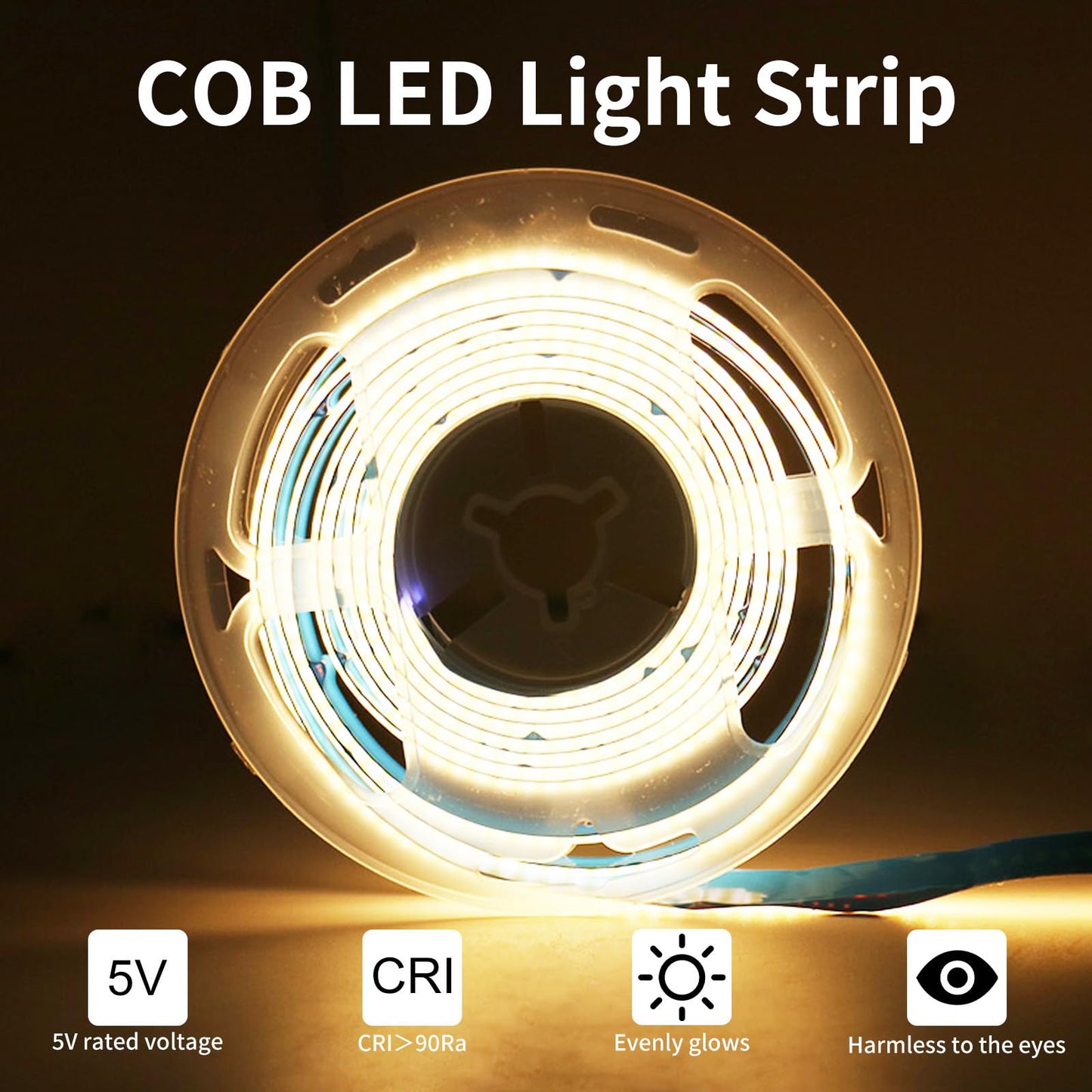 XINGZHI 2Pack USB LED Light Strip, 3000K Warm White COB LED Strip Lights, 3.28FT TV Lights Flexible Small Led Lights with Touch Switch Controller