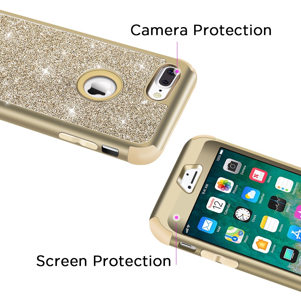 Hython Designed for iPhone 8 Plus, iPhone 7 Plus Case, Heavy Duty Defender Protective Bling Glitter Sparkle Hard Shell Hybrid Shockproof Rubber Bumper