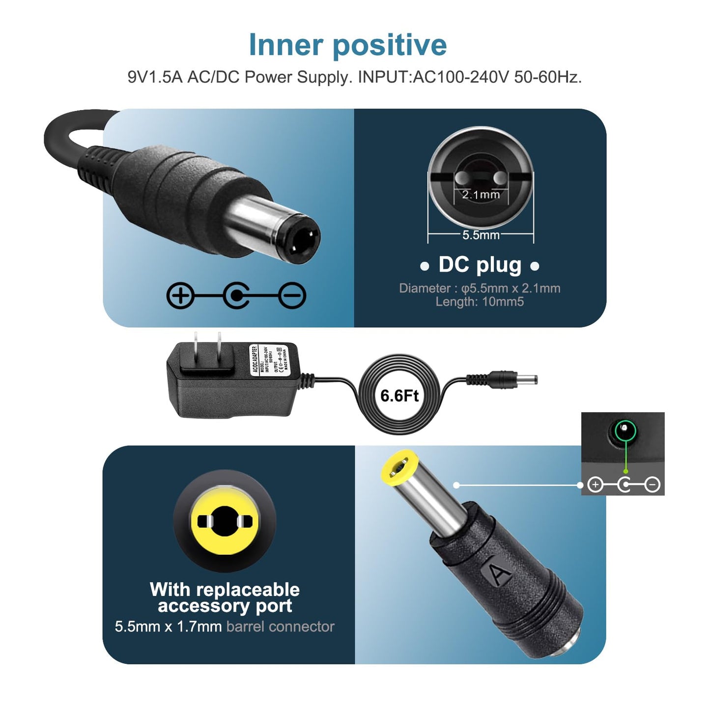 9V AC/DC Casio Keyboard Charger Power Adapter Compatible for Casio Keyboard Piano AD-5 AD-5MU WK-200 WK-210 CT-360 CTK-496 CTK-500 CTK-519 CTK-573…
