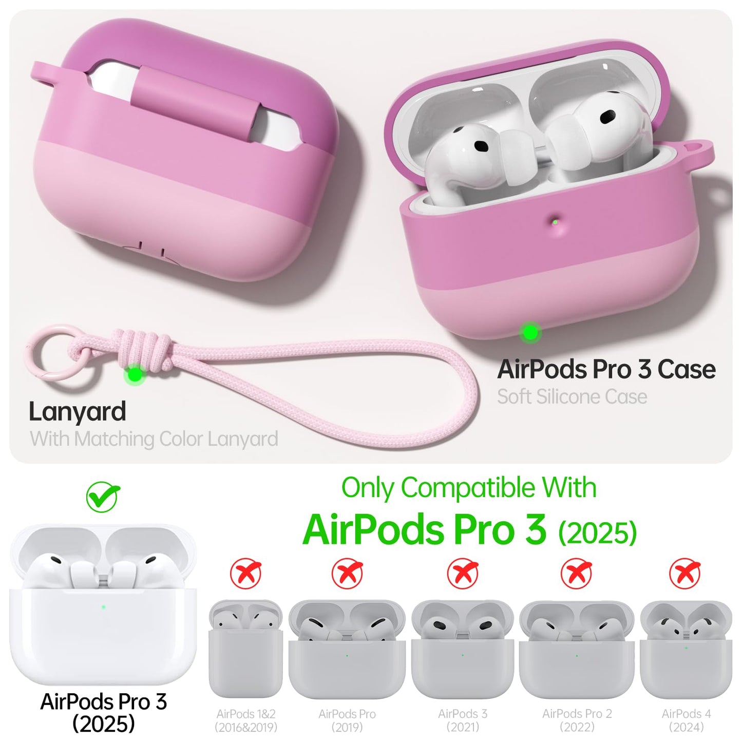 BJF for AirPods Pro 3 Case (2025), 3 Color Gradient Pink