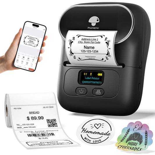 Phomemo Label Printer M110 Upgraded Label Maker Bluetooth No Ink Portable for Small Business, Address, Office, Home for Phone; for PC/Mac(USB),