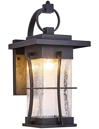 EERU 18" H Extra Large Outdoor Wall Sconce Black Large Exterior Wall Lantern Outside House Lamps Waterproof Mission Light Fixtures with Clear Seeded