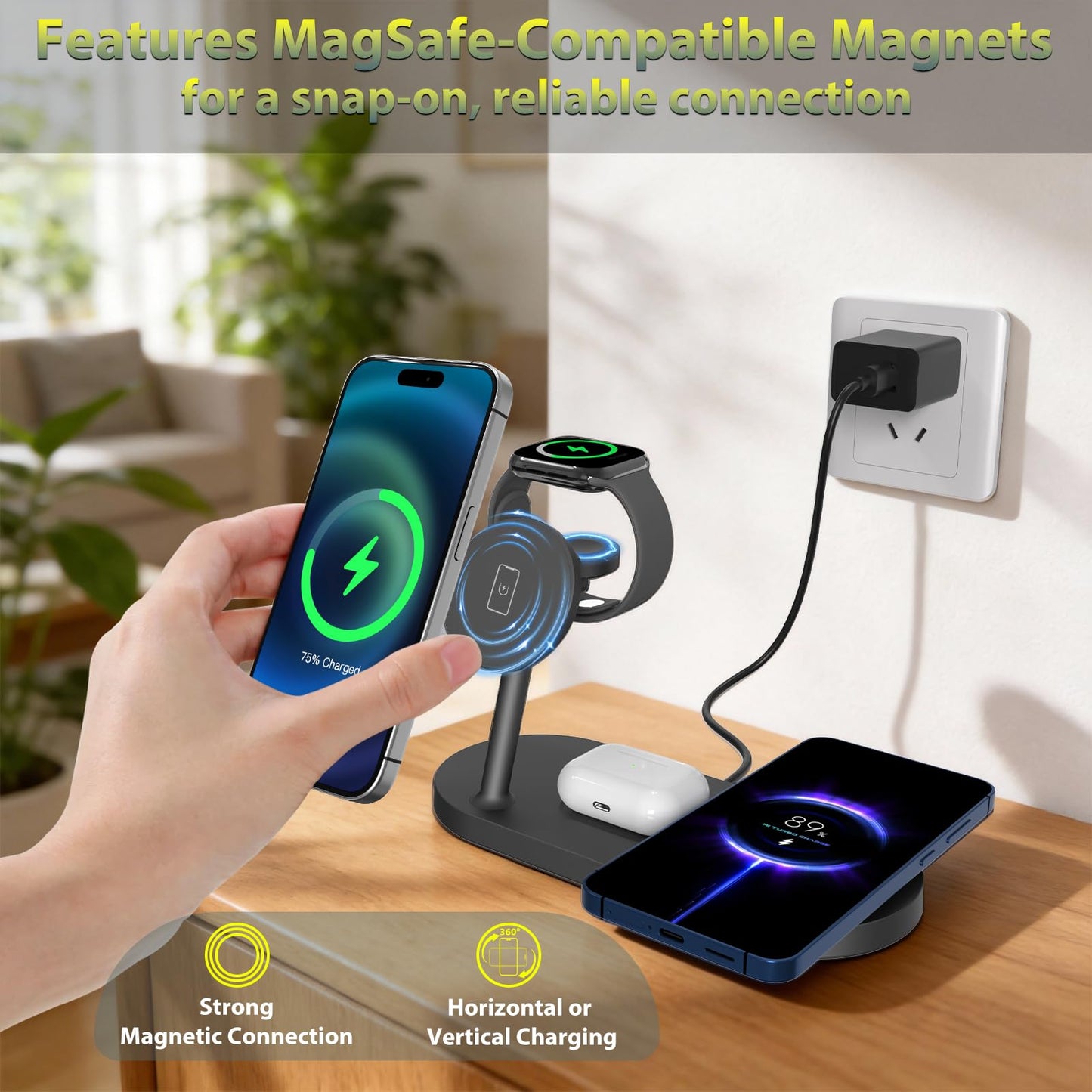 Dual Magnetic Phone Wireless Charger, 30W 4 in 1 Charging Station for Apple Devices, Charging Stand for iPhone 17/16/15/14/13/12 Series, Support