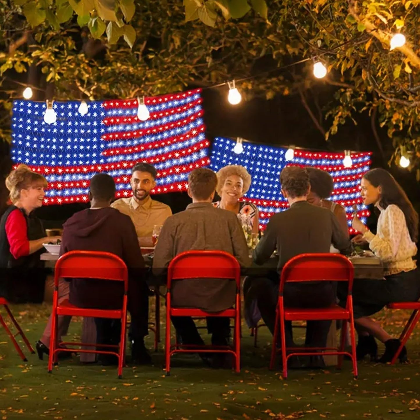MINIAO American Flag Lights, 420 Super Bright Lighted American Flag Net Light Waterproof US Flags String Light for Independence Day July 4th