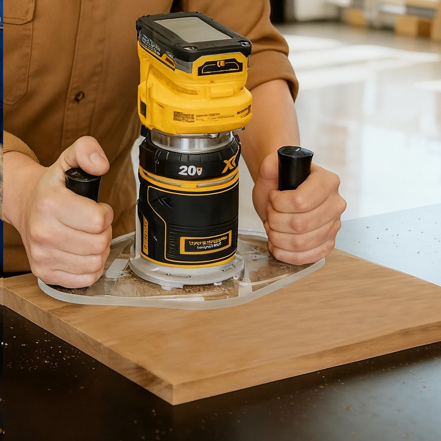 Clear Acrylic Router Base Plate with Dual Handles - Fits DeWalt DWP611 & DCW600B Compact Routers, Works with Standard Guide Bushings, 6" x 10", 3/8"