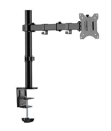 Amer Single LCD Monitor Desk Mount Stand Fully Adjustable/Tilt/Articulating for 1 Screen up to 32" (EZCLAMP), 1 Monitor (up to 32") Desk Clamp