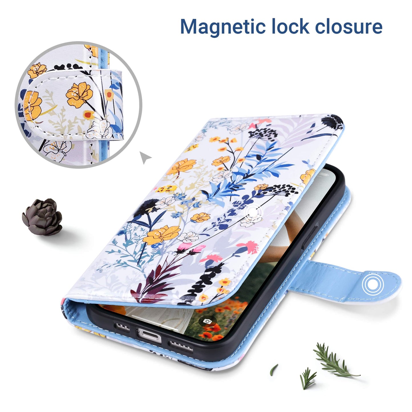 ULAK Compatible with iPhone 14 Pro Wallet Case with Card Holder, Flip PU Leather Floral Phone Protective Cover for Women, Kickstand Wristlet
