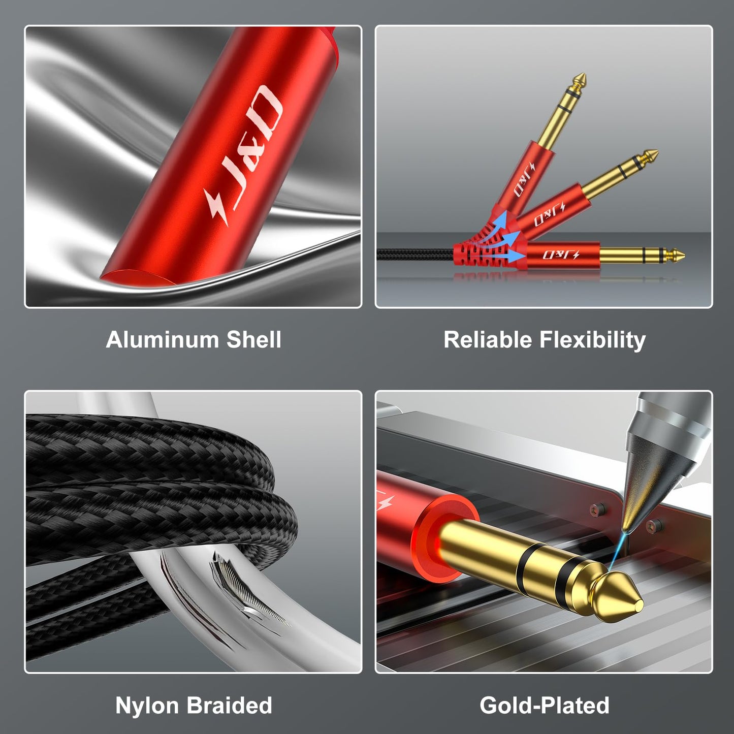 J&D 1/4 Inch Extension Cable, 6.35 mm Stereo Male to Female, Gold Plated Connectors, Durable PVC and Copper, Professional Audio Extender…