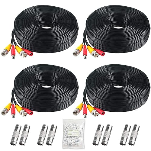 BNC Cable, 200ft 4Pack All-in-One Siamese Video and Power Security Camera Wire Cord with 2 Female Connectors for All Max 5MP HD CCTV DVR Surveillance
