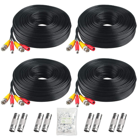 BNC Cable, 200ft 4Pack All-in-One Siamese Video and Power Security Camera Wire Cord with 2 Female Connectors for All Max 5MP HD CCTV DVR Surveillance