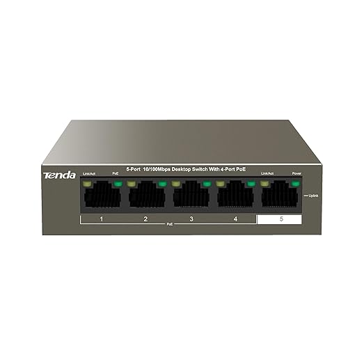 Tenda TEF1105P, 5 Port Fast Ethernet PoE Switch with 4 PoE+ Ports @58W, Unmanaged PoE Powered Switch, Plug & Play, Desktop & Wall-Mount, Fanless