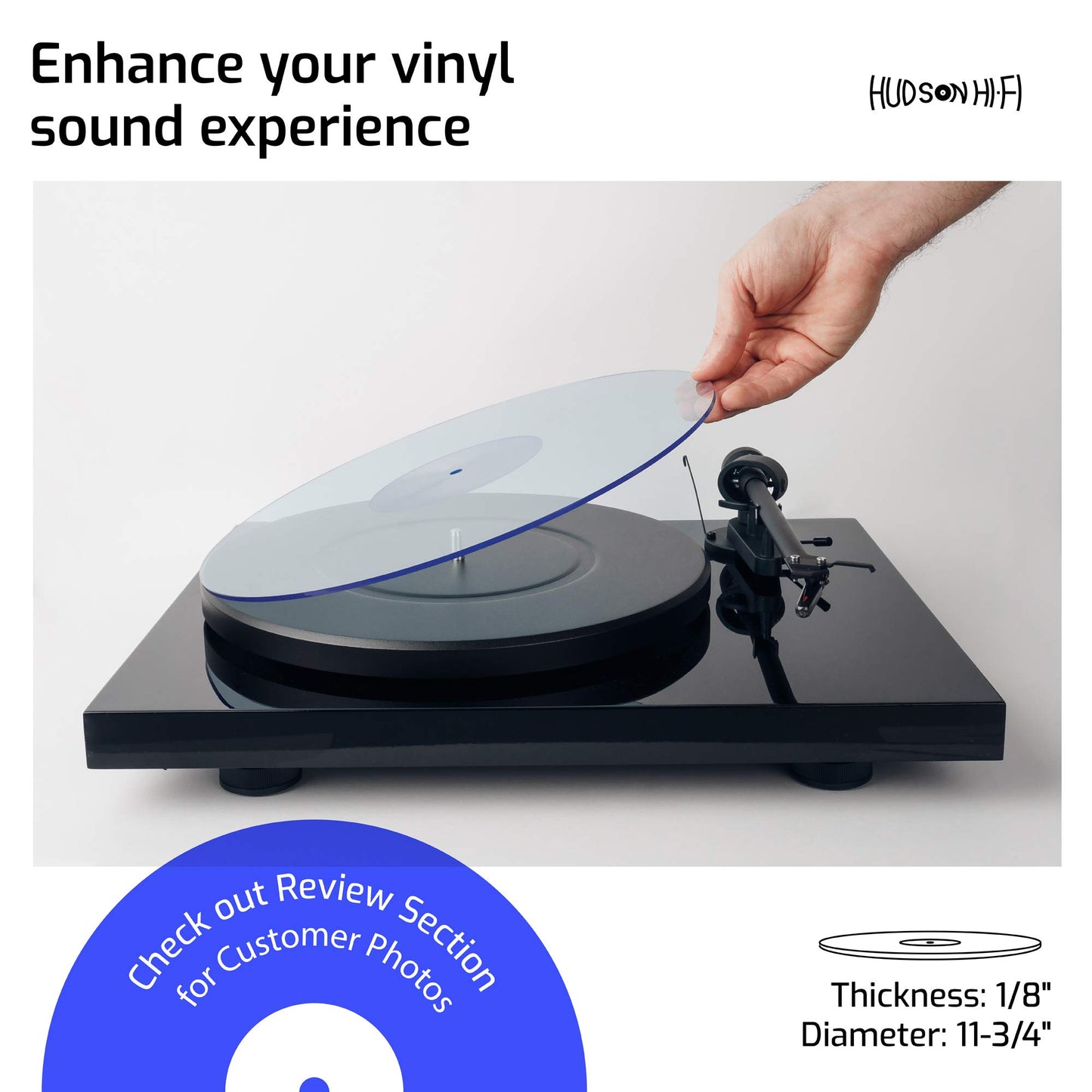 Hudson Hi-Fi Acrylic Turntable Mat - 11.75” Anti-Static Turntable Slipmat with Label Recess - 1/8” Thick Acrylic Platter Mat for Vinyl LP Record