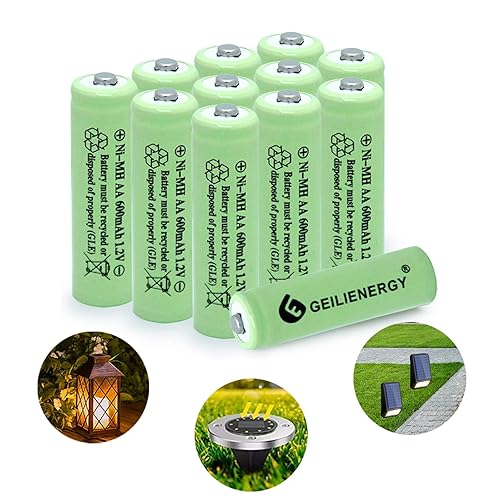 GEILIENERGY Ni-MH AA Rechargeable Batteries,Ni-MH AA 600mAh 1.2V Rechargeable Batteries for Solar Lights-12 Pack