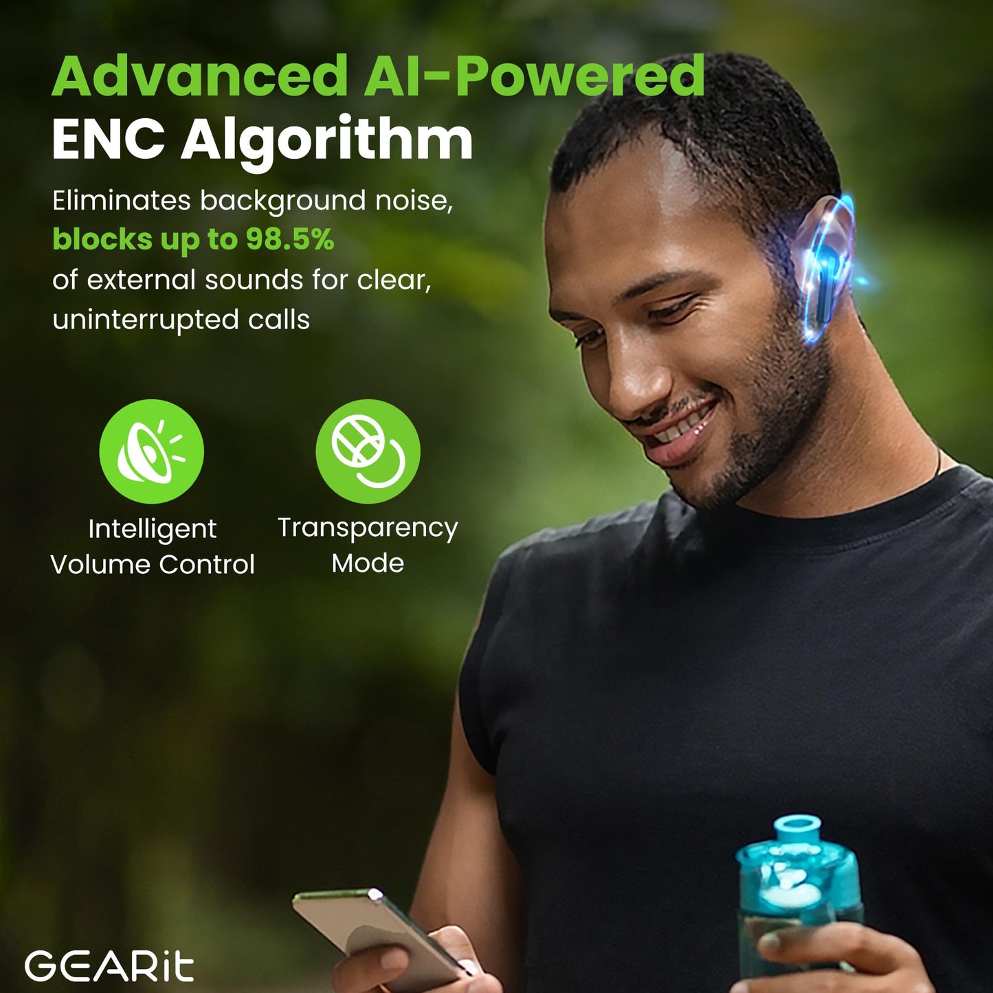 GEARit True Wireless Bluetooth Earbuds Compatible with iPhone, Android - 22H Playtime Earpods w/Active Noise Cancellation Up to 98.5% - HD Sound…