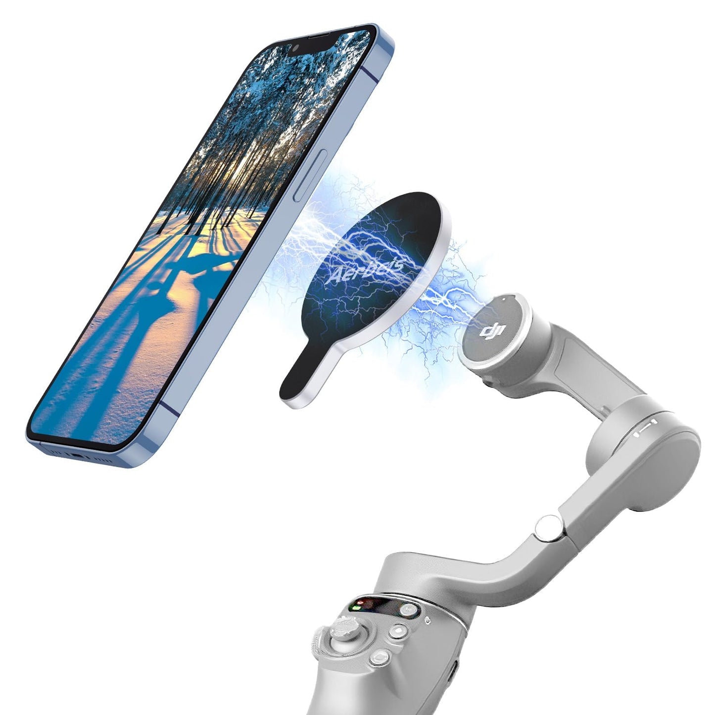 Aerbeis for DJI Magnetic Mount Phone Holder Clamp - for Magsafe DJI Osmo Mobile 8 7P 7 SE 6 5 4 Adapter Magnets Clip Clamp Ring Holder Quick-Release