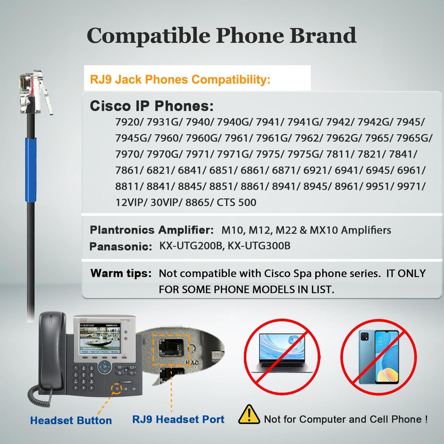 Callez Phone Headset for Cisco with Noise Cancelling Mic & Mute Switch, Dual RJ9 Corded Telephone Headsets Compatible with Cisco IP Phones 6941 6851