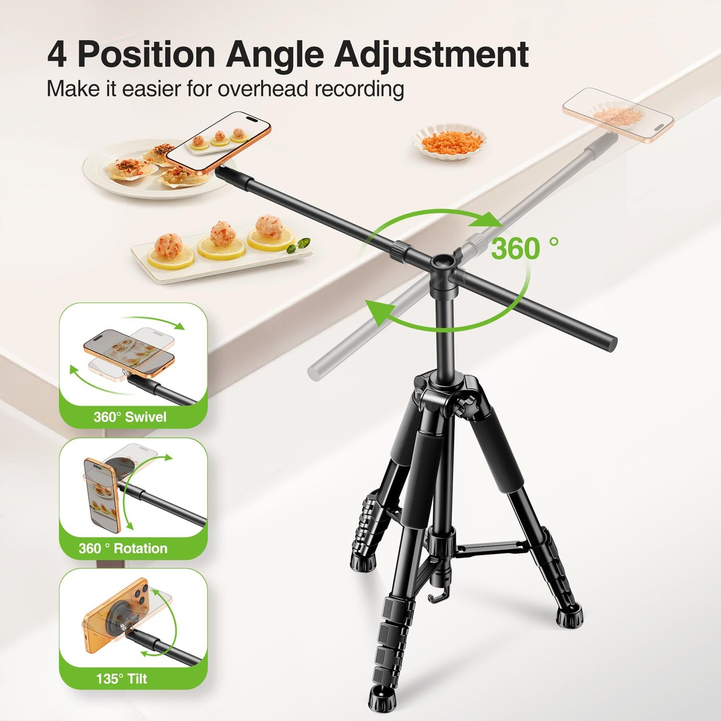 elitehood Magnetic Overhead Tripod for iPhone with 25in Long Extendable Arm