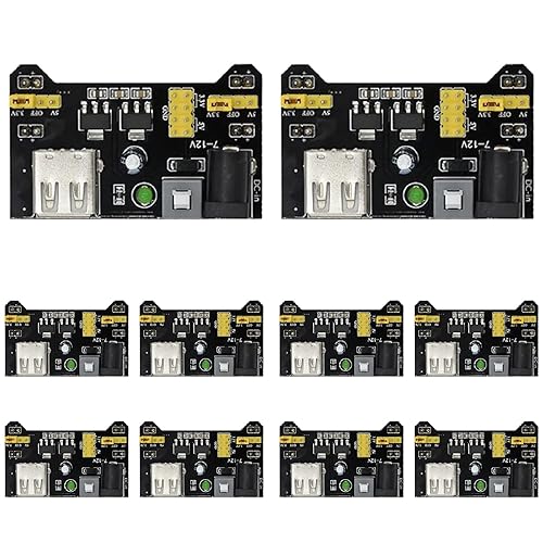 KEAcvise 10-Pack 3.3V/5V Dual Output Power Module - Compatible with MB102 Prototype Board, DC 6.5-12V & USB Powered for Arduino, Raspberry Pi…