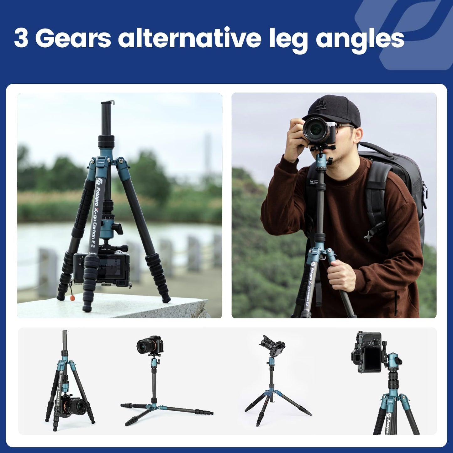 Fotopro 59" Carbon Fiber Travel Tripod Compact Camera Tripod with Ball Head Detachable Monopod with Quick Release Plate and Bag Load up