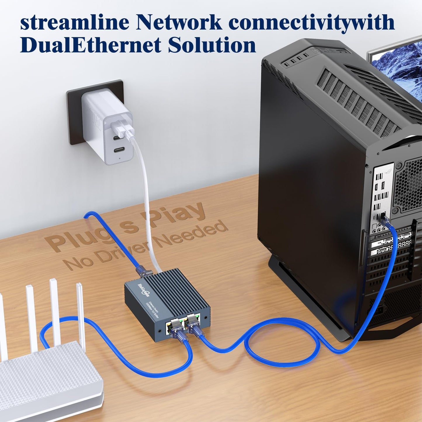 Gigabit Ethernet Splitter 1 to 2,1000Mbps High Speed Internet,RJ45,LAN,Cable,Cat5/6/7/8,Port Splitter 1 in 2 Out,Ethernet Network LAN Switch 2 Port