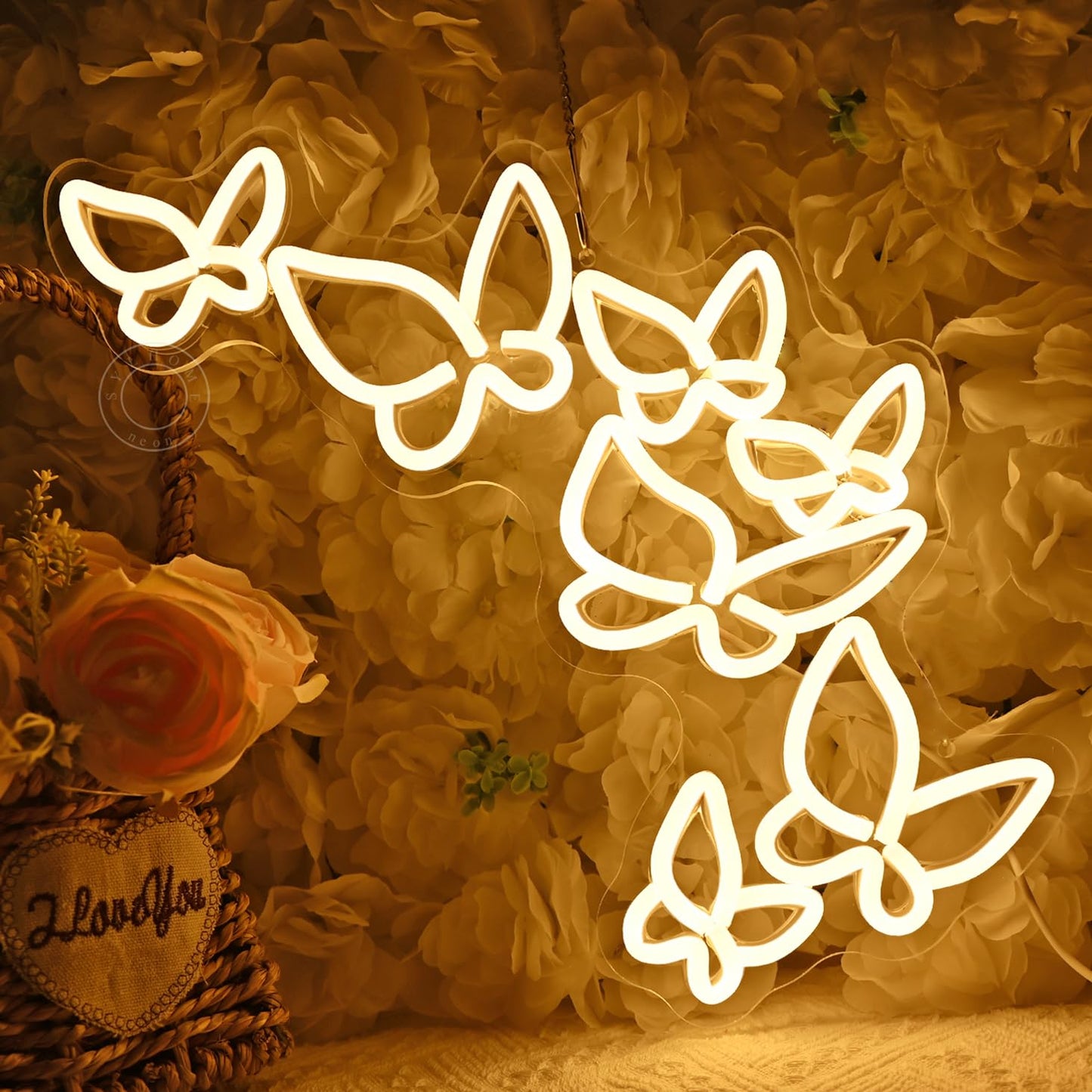 SYLHOME Butterfly Led Neon Light Sign Girls Kids Bedroom Girls Room Beauty Studio Living Room Wedding Birthday Party Light Up Sign 16.5" X 8.9" USB
