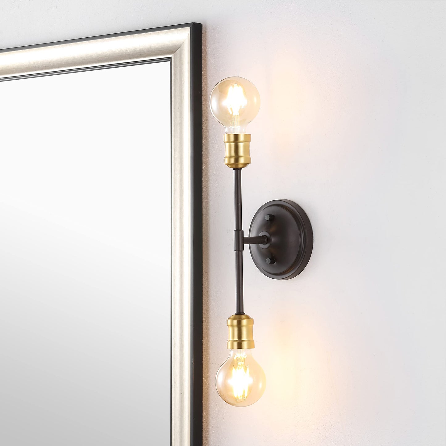 JONATHAN Y 13.25" Oil Rubbed Bronze/Brass Gold 2-Light Iron Vanity Light, Industrial Farmhouse Wall Sconce for Bathroom Mirror, Rustic Metal Fixture