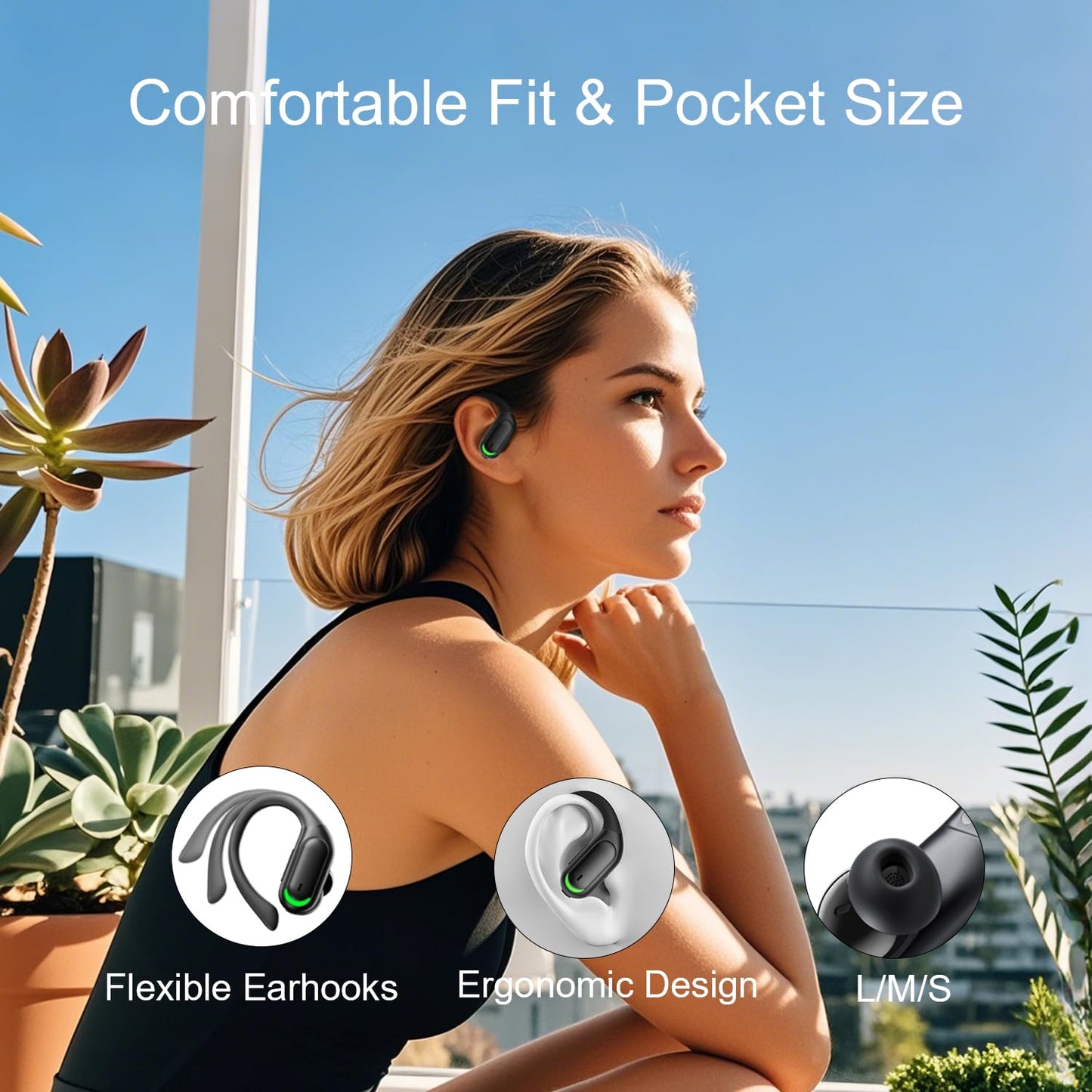 Wireless Earbuds Bluetooth 5.4 Headphones, 96hrs Playtime, Wireless Charging Case LED Display, Over Ear Headphones, ENC Noise Cancelling, Hi-Fi Sound