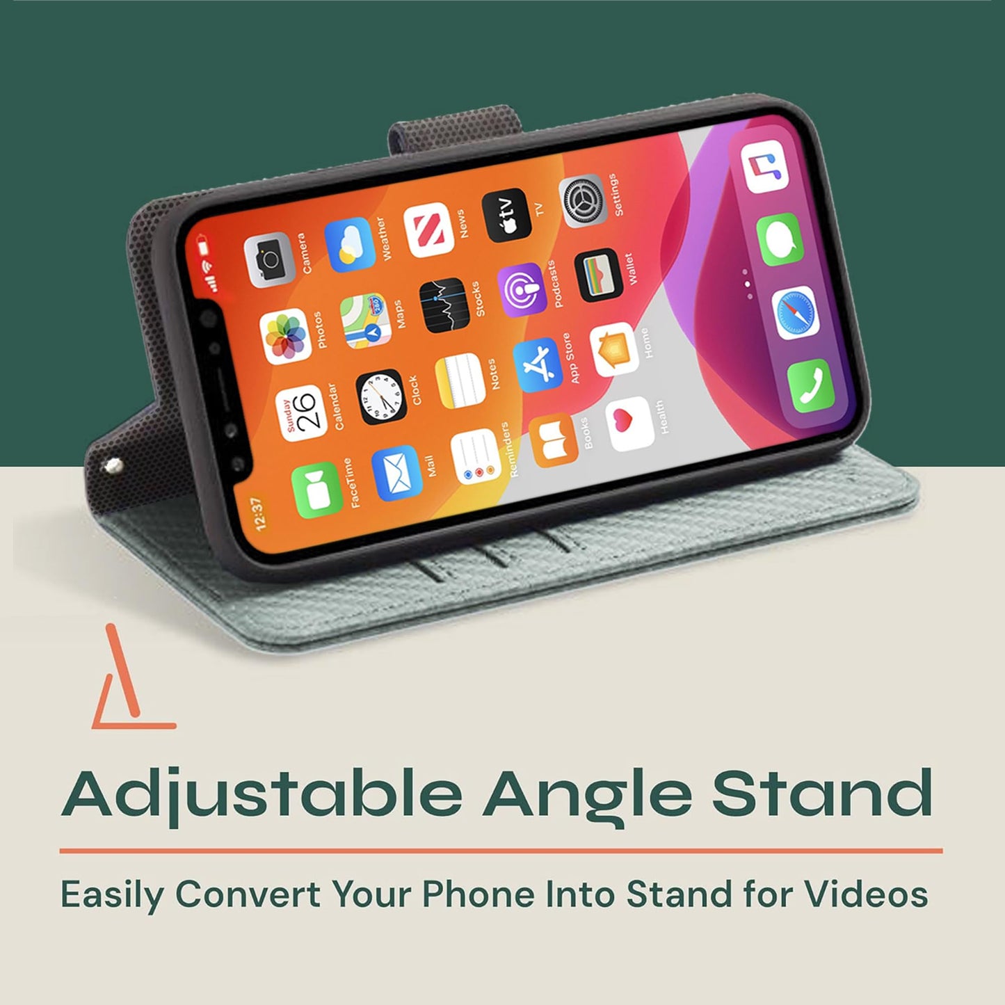 SafeSleeve Detachable Leather Wallet Case for iPhone 15, Wintergreen
