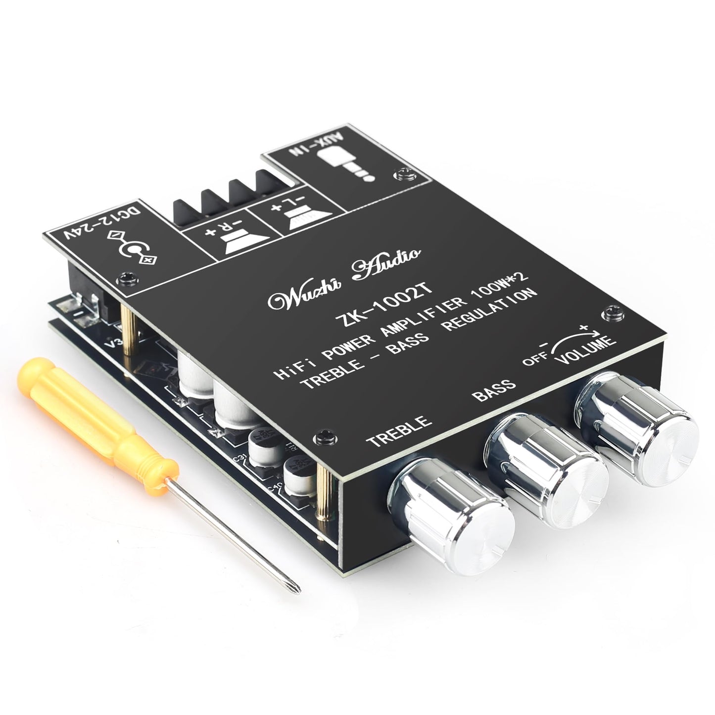 ZK-1002T 200W Bluetooth Amplifier Board, DC 9-24V, BT and AUX Inputs, 2.0 Channel Stereo AMP Board with Treble and Bass Control for DIY Wireless
