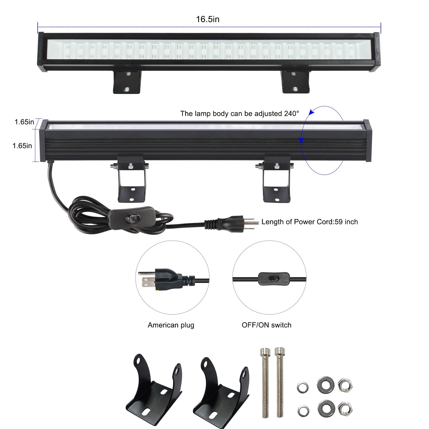 2-Pack Black Light LED Black Light Bars, IP65 Waterproof Black Lights, Glow-in-The-Dark Party Lights for Blacklight Parties, bedrooms, Body Paint