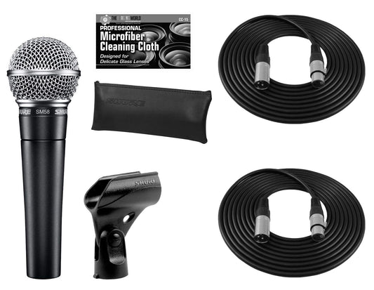 Shure SM58-LC Cardioid Dynamic Vocal Microphone + Extra Two (2) XLR Cables Bundle