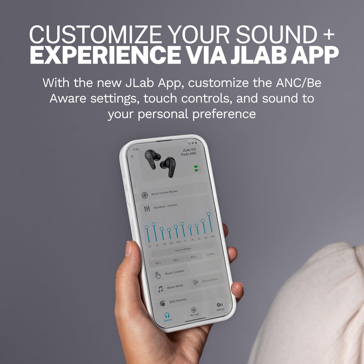 JLab, Go Pods ANC, True Wireless Earbuds, Active Noise Cancelling, Bluetooth, Cloud White