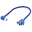 zdyCGTime 90Degree Right Angled USB3.0 Type B Male to USB3.0 Type B Female Extension Cable with Panel Mount - Blue (0.3m/1ft)