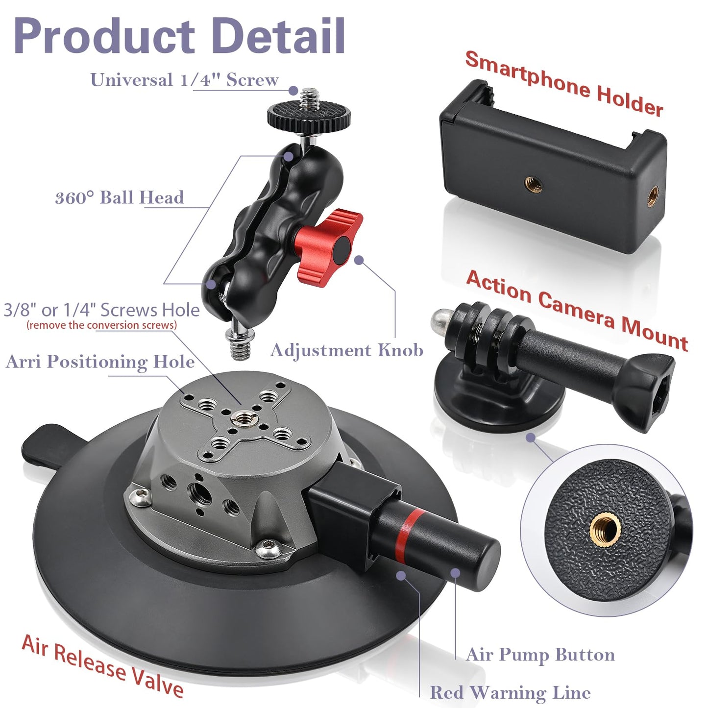 Ouhans 5.9"/15cm Suction Cup Camera Mount with Ball Head Magic Arm, Camera Suction Mount on Car Windshield for DSLR/Action Cameras/Phone Holder,