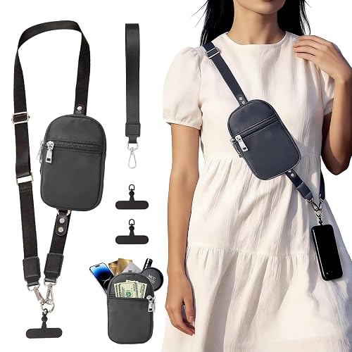 Ecehyon Clip and Go Phone Strap with Wallet, Adjustable Crossbody Phone Lanyard with Detachable RFID Wristlet Wallet, 360 Rotatable Phone Tabs for All