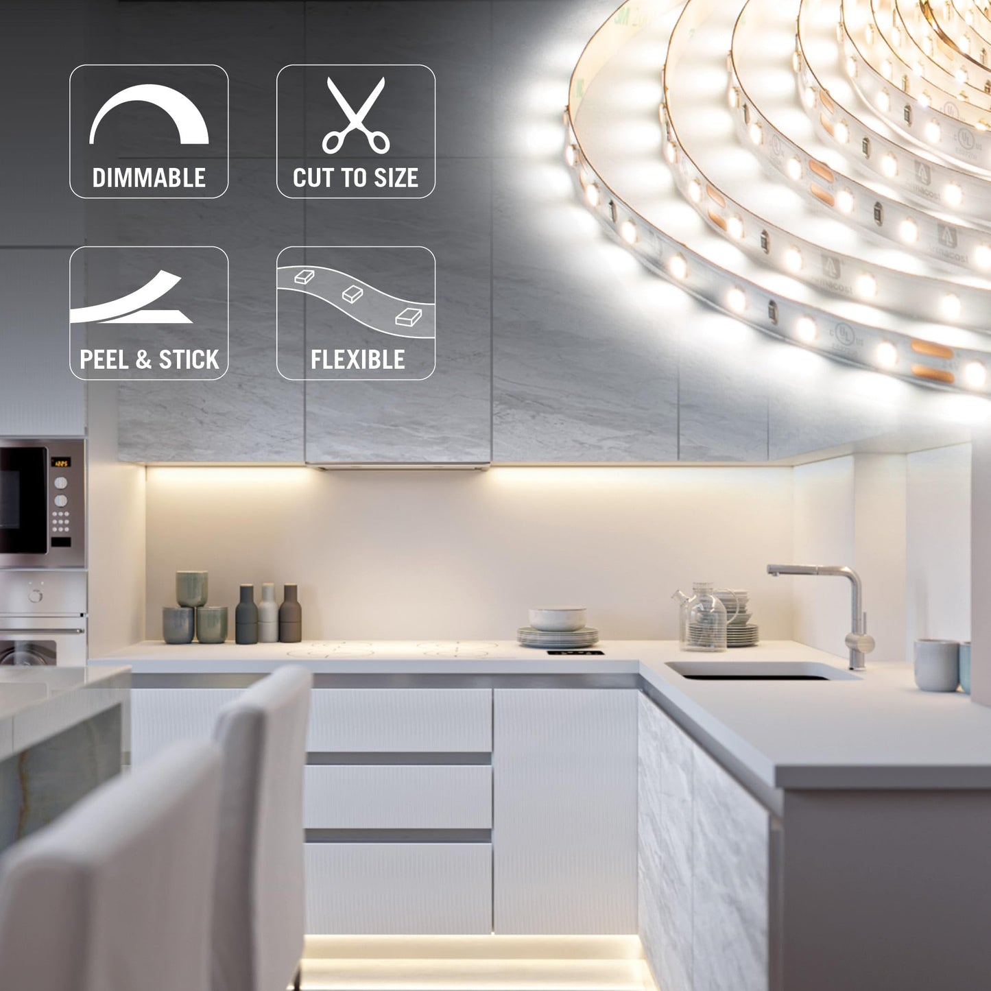 Armacost Lighting RibbonFlex Pro 24V White LED Strip Lights 60 LED/m, 4000K, 65.6 ft 155260
