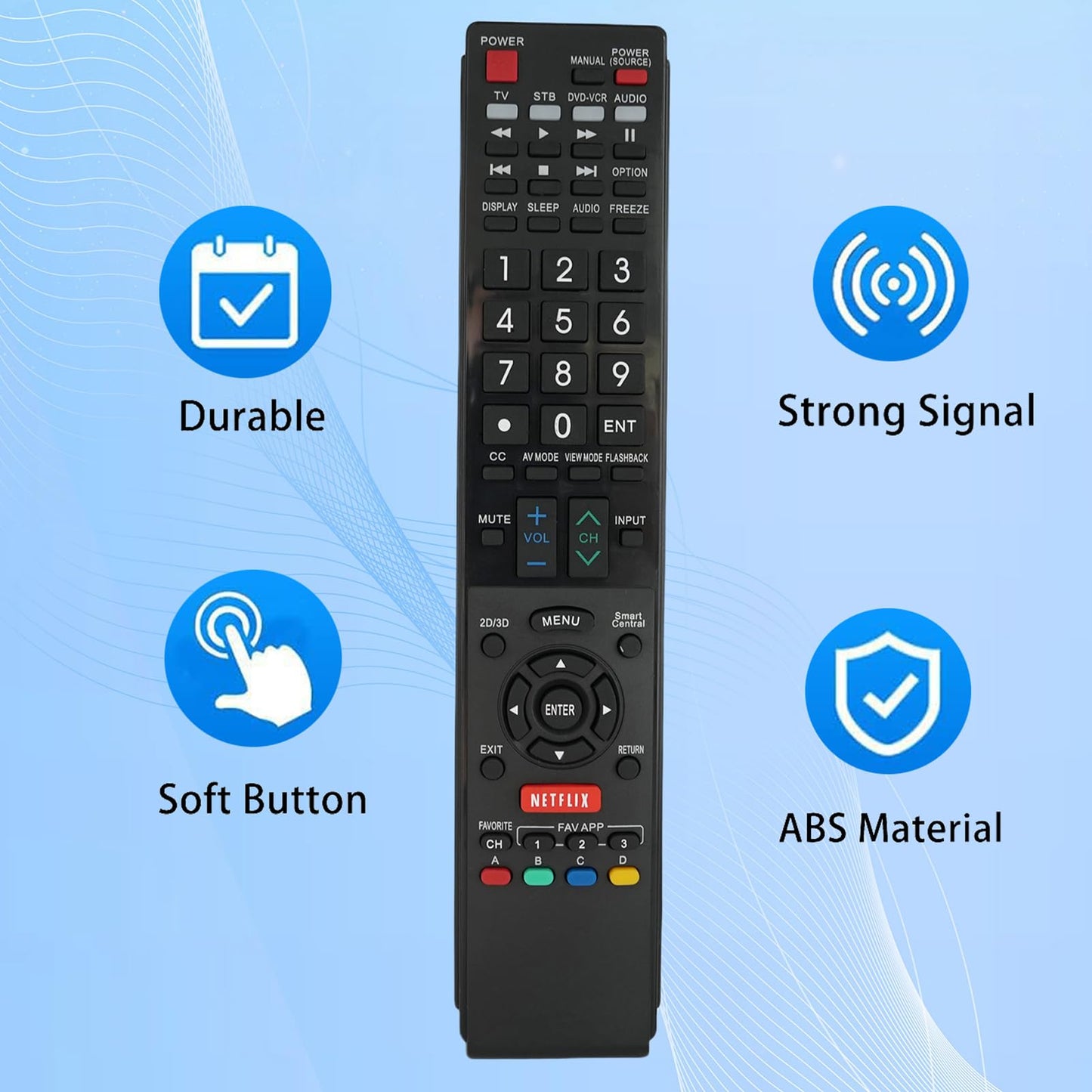 Replaced Remote Control Compatible for Sharp LC-60LE755U LC-60LE640U LC-46LE832U LC60LE820 LC-46LE835 LC-40LE830U AQUOS LED LCD HD TV with Netflix 3D