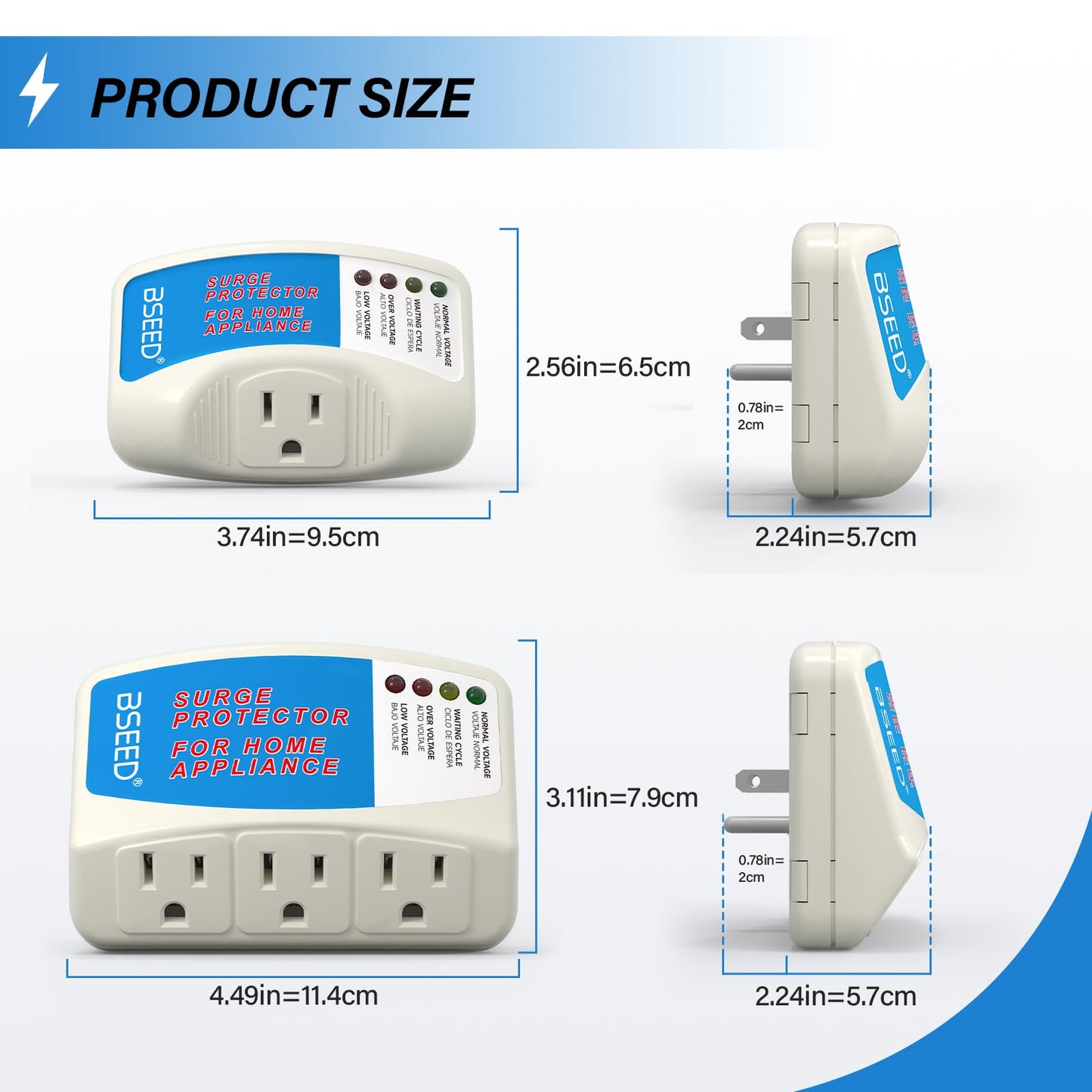 BSEED Surge Protector for Refrigerator, Single Outlet Surge Protector Plug in for Home Appliance Multi Function Plug with Protection Wall Mount Power