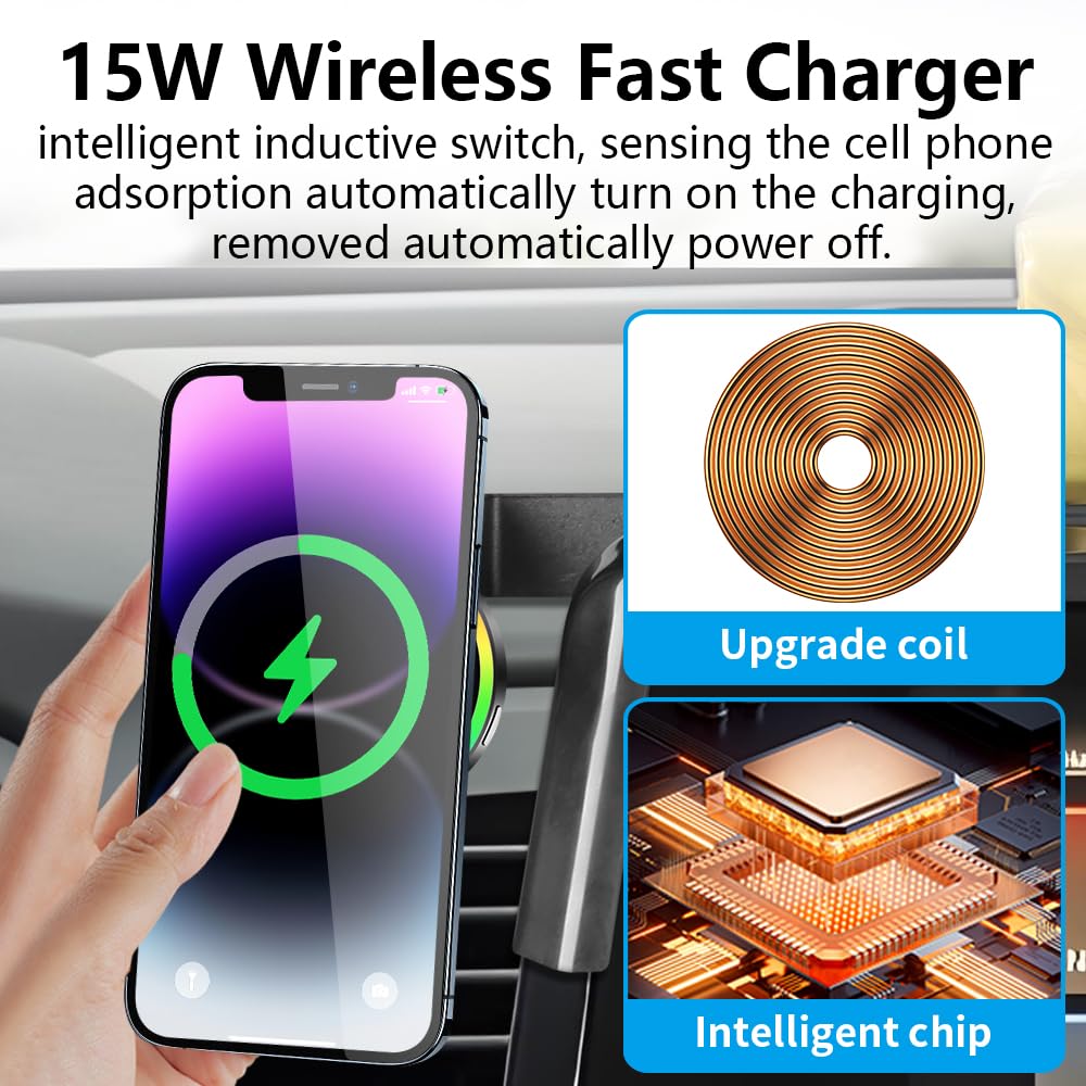 LUNQIN Car Magnetic Phone Mount for Honda Odyssey 2018 2019 2020 2021 2022 2023 2024 Auto Interior Accessories Best Cellphone Holder Fast 15W Wireless