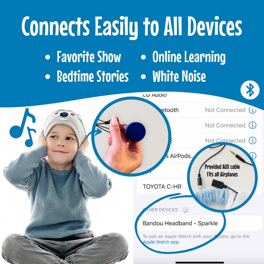 Bandou - Original Toddler & Kids Headphones - Bluetooth Wireless & Wired Headband - Comfortable Fit - Safe Volume Limited - Adjustable for Travel