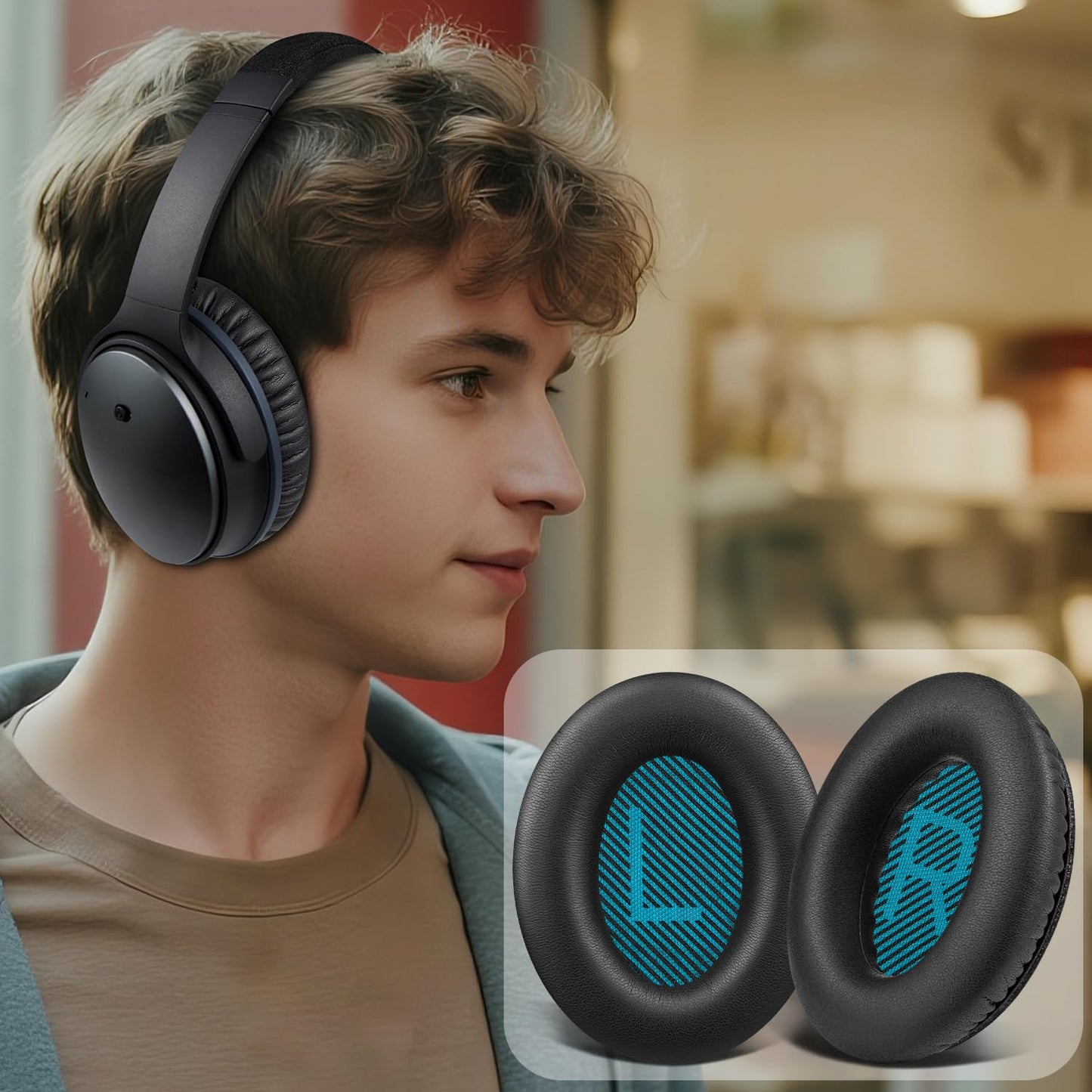 SoloWIT Earpads for Bose Headphones, for QuietComfort 15 (QC15) QC25 QC2 QC35 /Ae2 Ae2i / SoundTrue & SoundLink Around-Ear I,II Series - Black&Blue