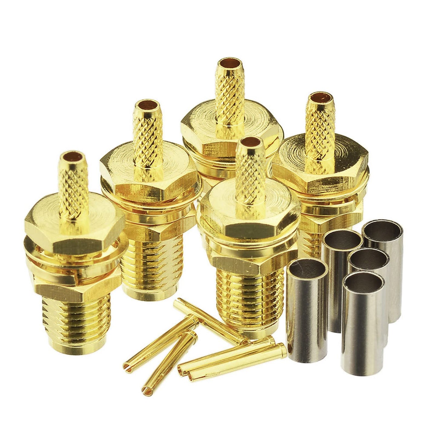 Eightwood 10pcs SMA Female Bulkhead Crimp Connector Gold-Plated for RG316 RG174 Cable