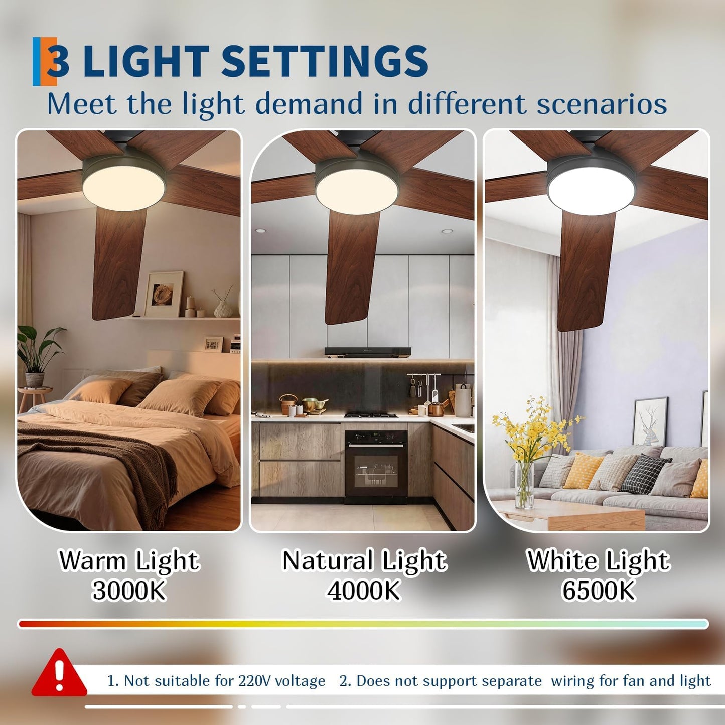 GarveeHome 42 Inch Flush Mount Ceiling Fan with LED Light and Remote