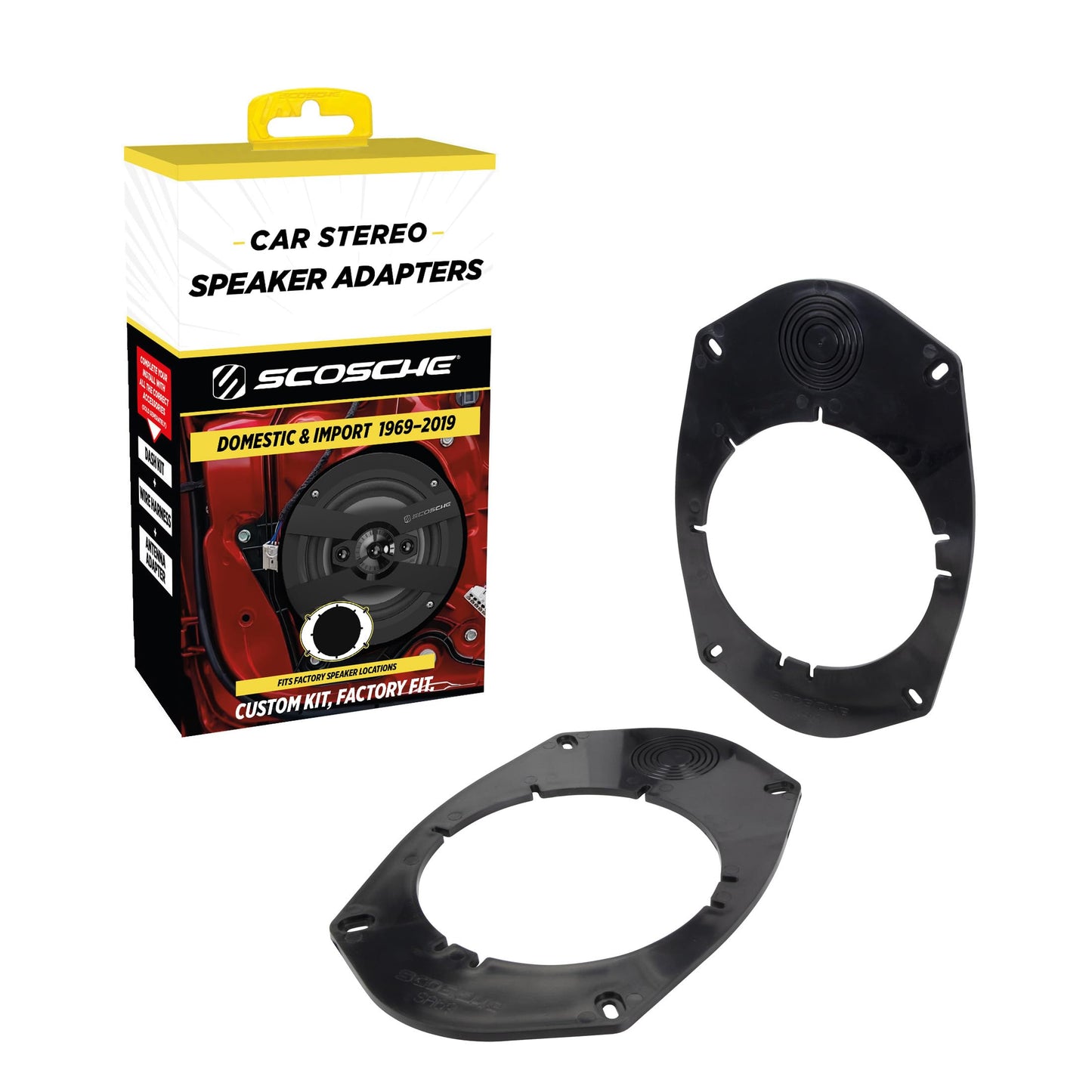 Scosche SA69 6X9" to 5.25”-6.5” Speaker Adapters Compatible with Select Import and Domestic Vehicles - 5 1/4" to 6 1/2" Adapter for Car Door Speakers