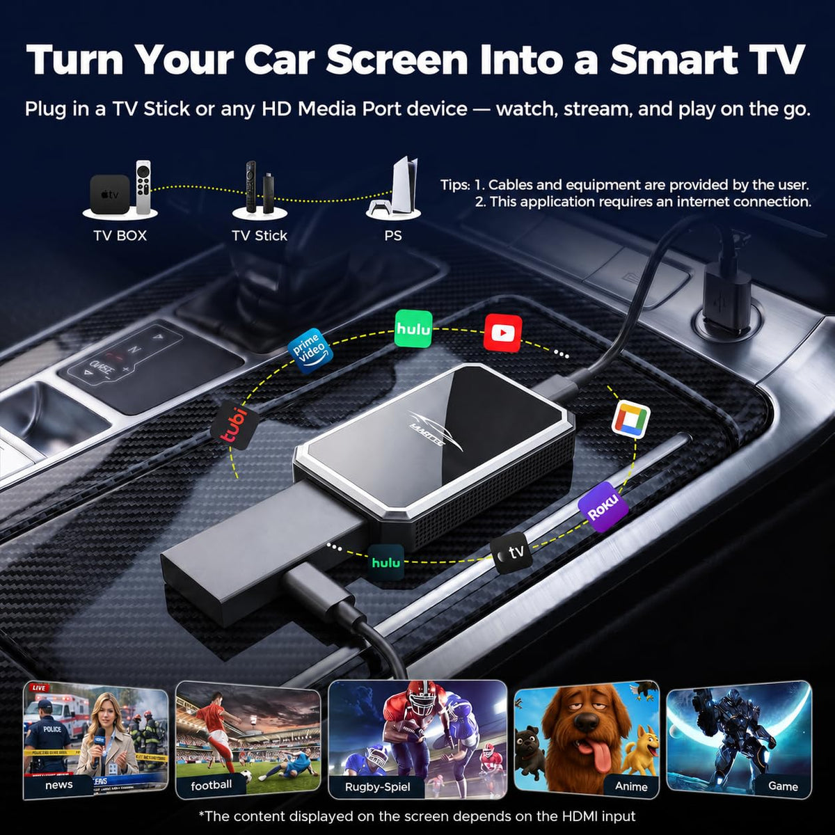 LAMTTO 2-in-1 Wireless CarPlay Adapter, HD Media Port for TV Stick/Console