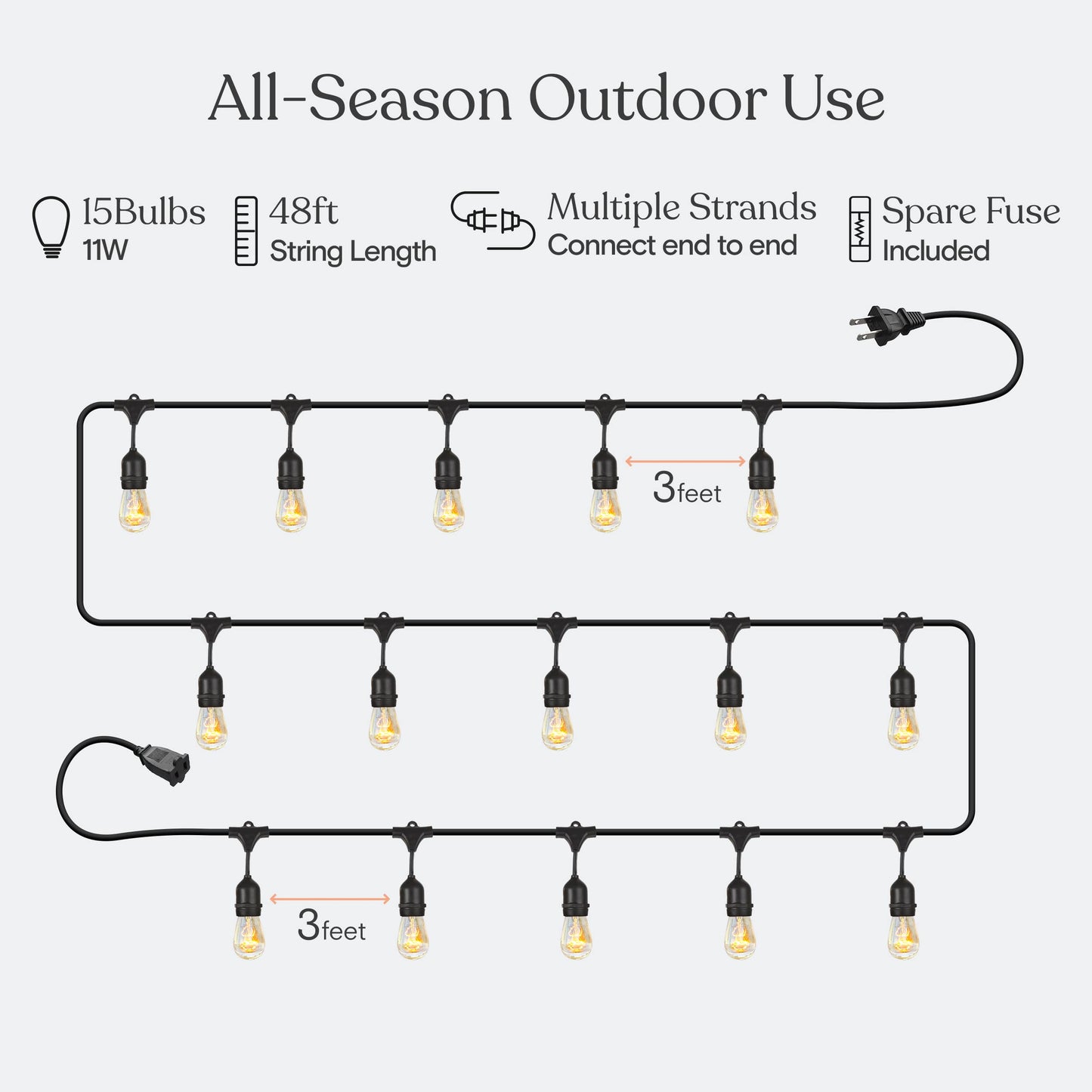 Brightech Ambience Pro Incandescent Outdoor String Lights - Commercial Grade Waterproof Patio Lights with 48 Ft Dimmable Edison Bulbs, Porch String
