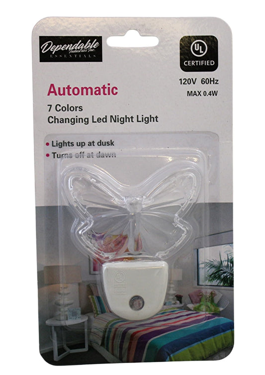 7-Color Changing LED Butterfly Night Light - Auto On/Off Dusk to Dawn - Wall Hugger Plug, Cool to Touch, UL Certified - Decorative Accent for Hallway