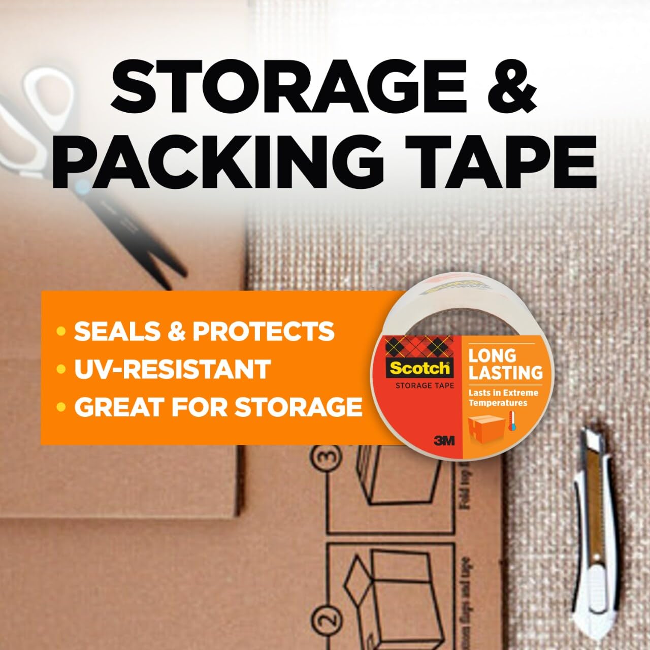 Scotch Long Lasting Shipping and Storage Tape with Dispenser, 1.88 in. X 54.6 Yd., 4 -Pack