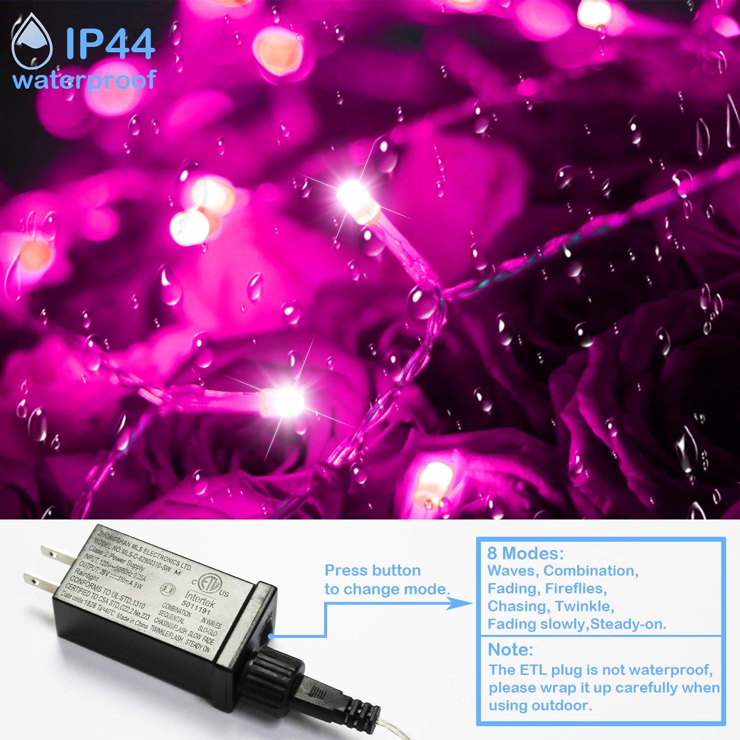 YAOZHOU Valentines' Day Christmas Decorations Pink Led String Lights,66Ft 200LED Fairy Lights Indoor Outdoor IP44 Waterproof 8 Modes, Decor