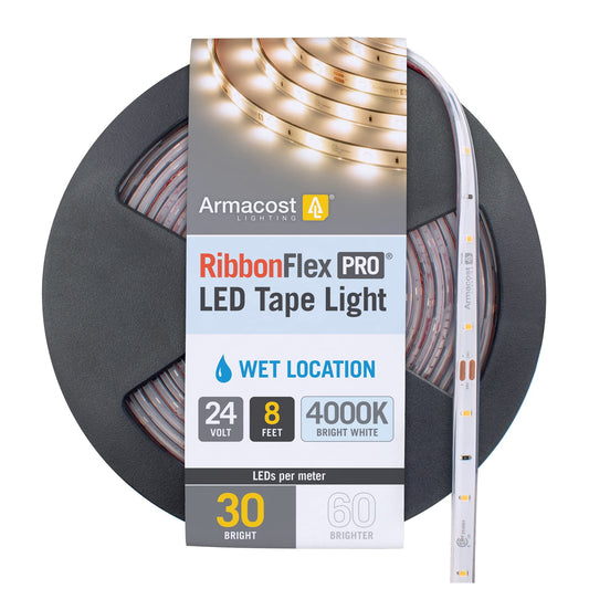 Armacost Lighting RibbonFlex Pro Bright White (4000K), 30LEDs/M, 2.5M, 24V Outdoor Tape Light, 8.2 ft (154410)